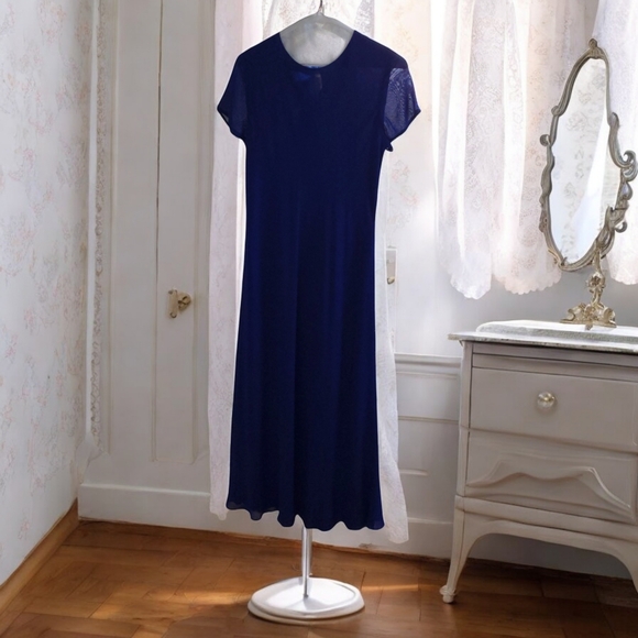 VTG Benjamin A. Blue Sapphire A-line Ankle Length Short Sleeve Dress Siz… - Picture 1 of 9